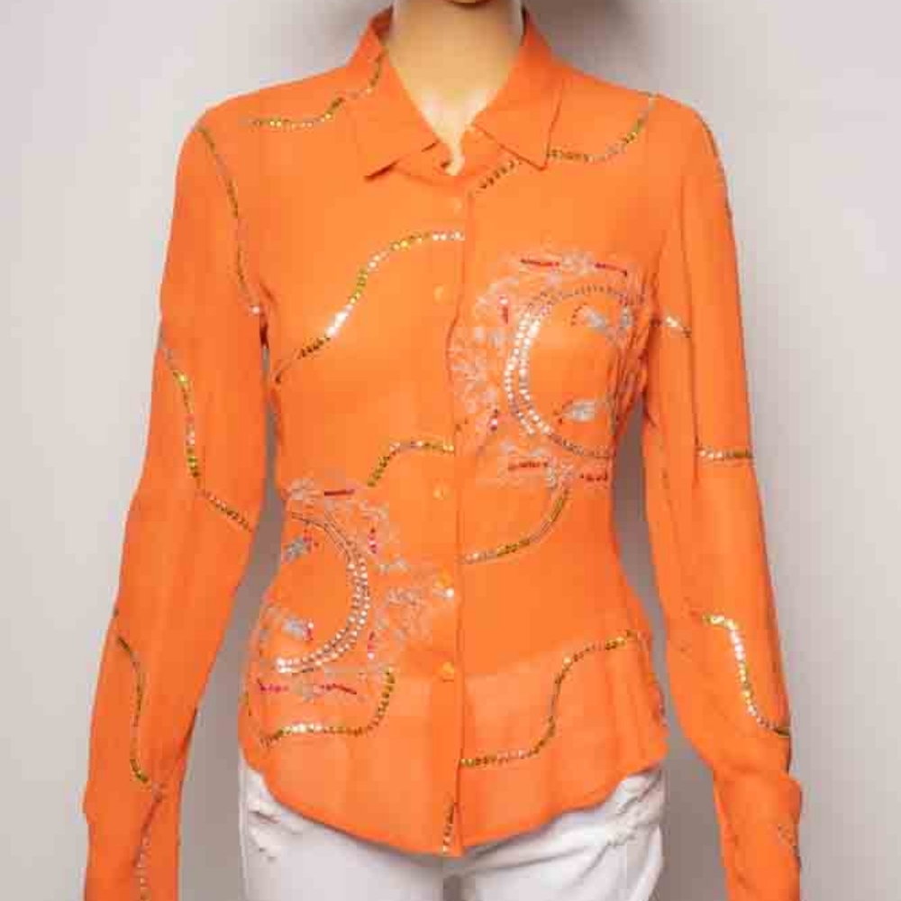 Gorgeous Vintage Orange Button down w/ gorg detail